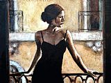 Balcony Paintings - BRUNETTE AT THE BALCONY by Fabian Perez